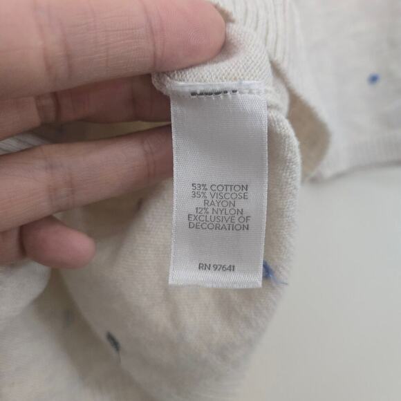 J. Jill Polka Dot Embroidered Sweater Size M Cream Oatmeal 3/4 Sleeve Cotton - Picture 6 of 8